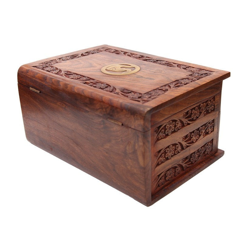 Hand Carved Jewellery Box With Drawers