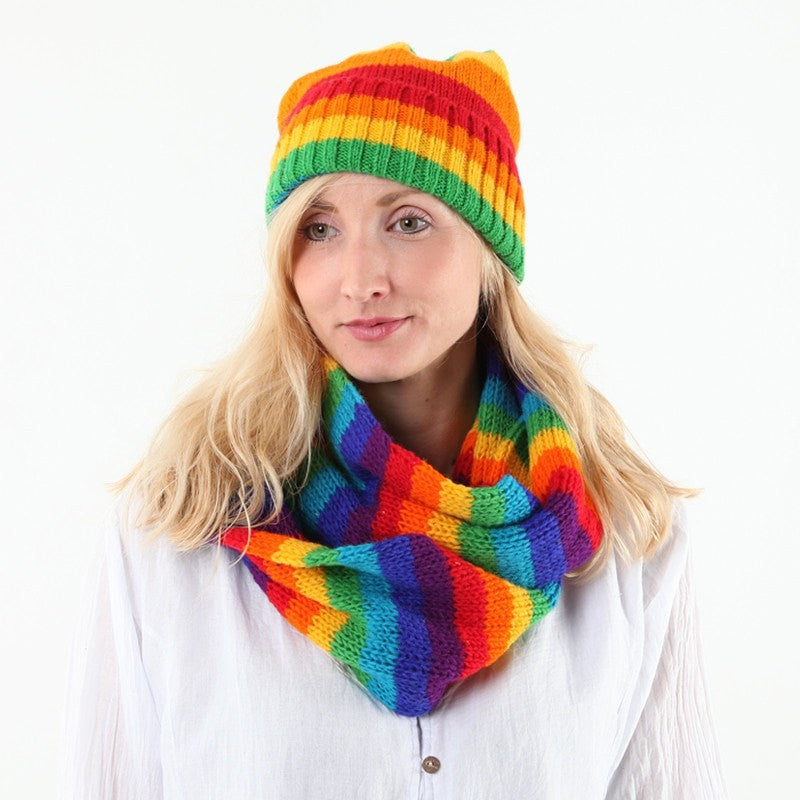 Rainbow Slouch Pom Beanie