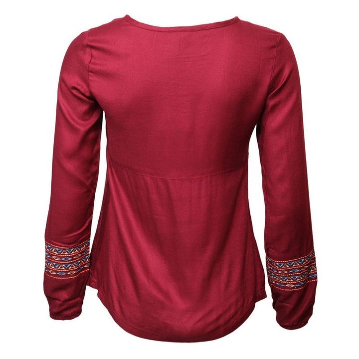 Embroidered Long Sleeve Smock Top