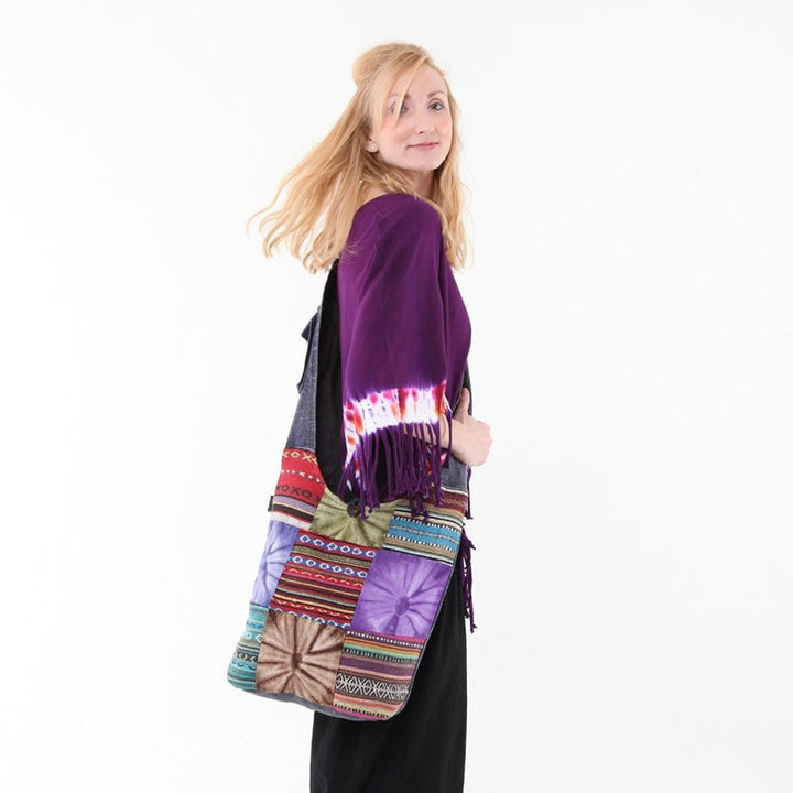 Tie Dye Patchwork Cross Body Slouch Bag