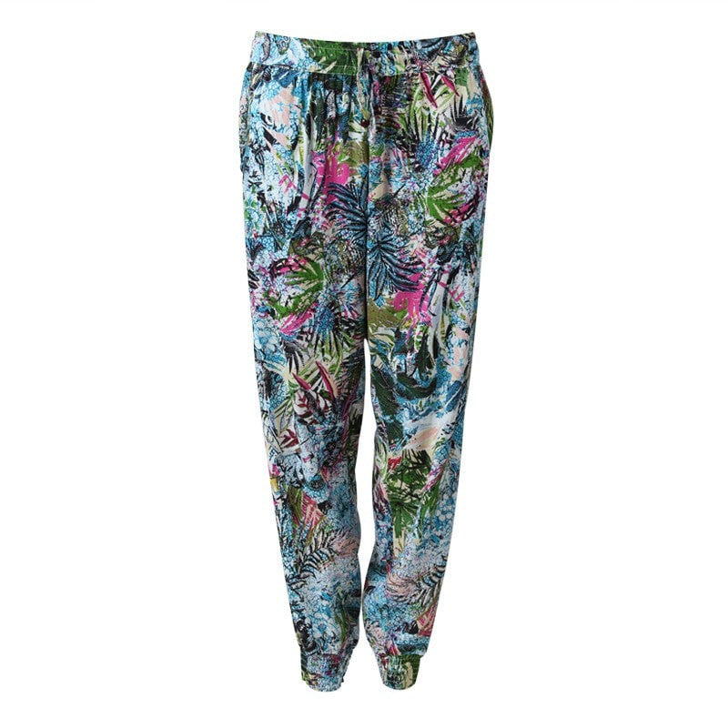 Tropical Leaf Print Joggers