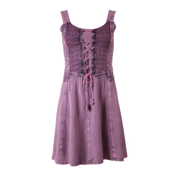 Pink Lace Up Front Skater Dress