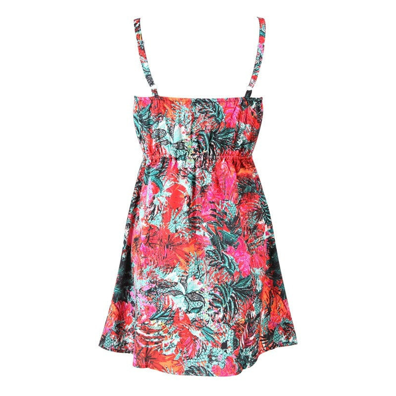 Hot Tropical Print Skater Dress