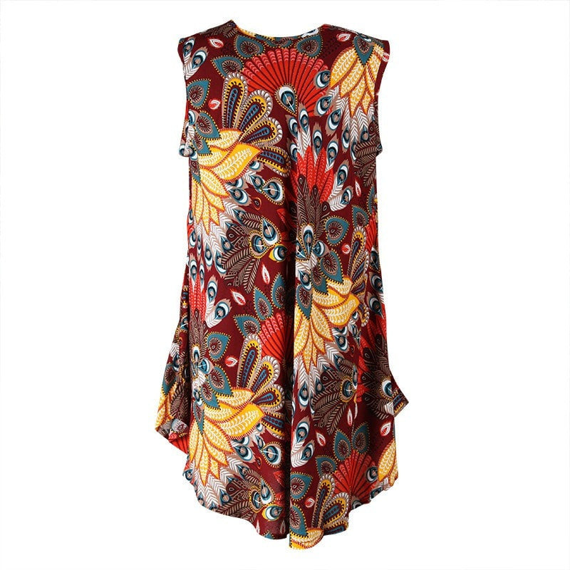 Tropical Peacock Print Swing Dress