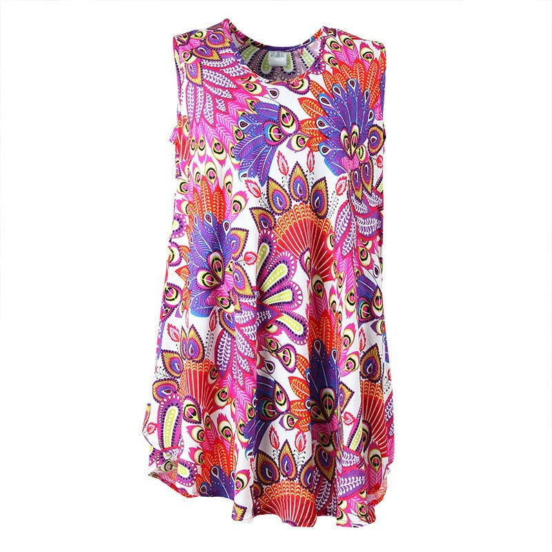 Tropical Peacock Print Swing Dress