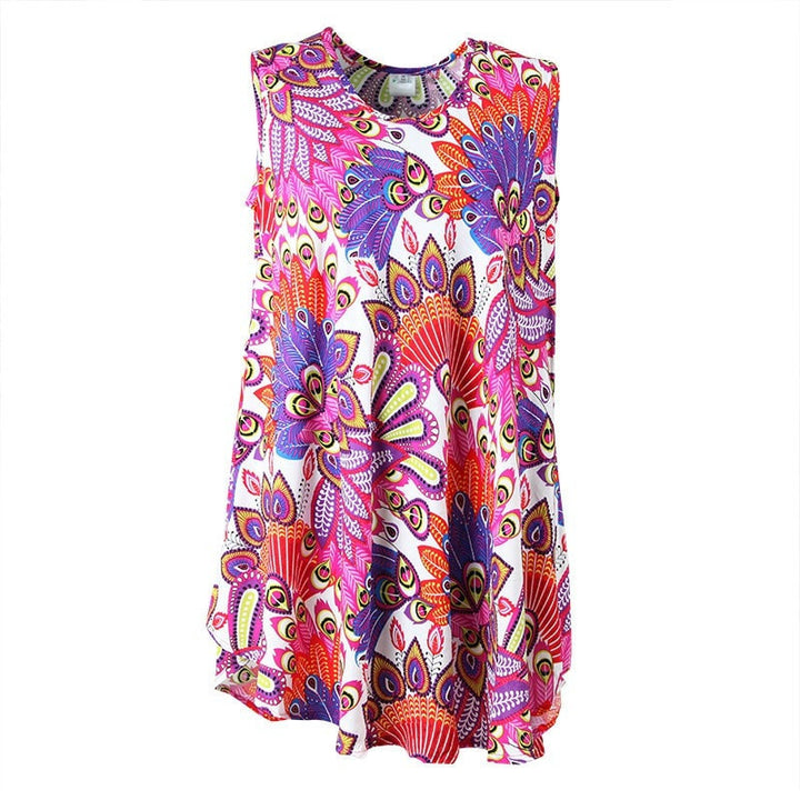 Tropical Peacock Print Swing Dress