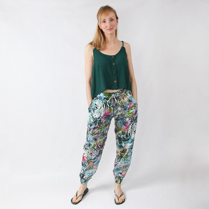 Tropical Leaf Print Joggers