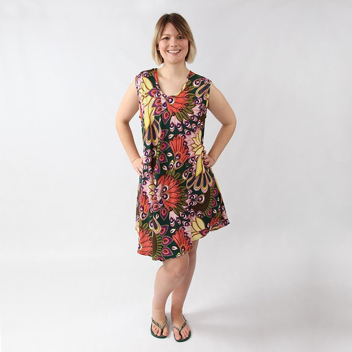 Tropical Peacock Print Swing Dress