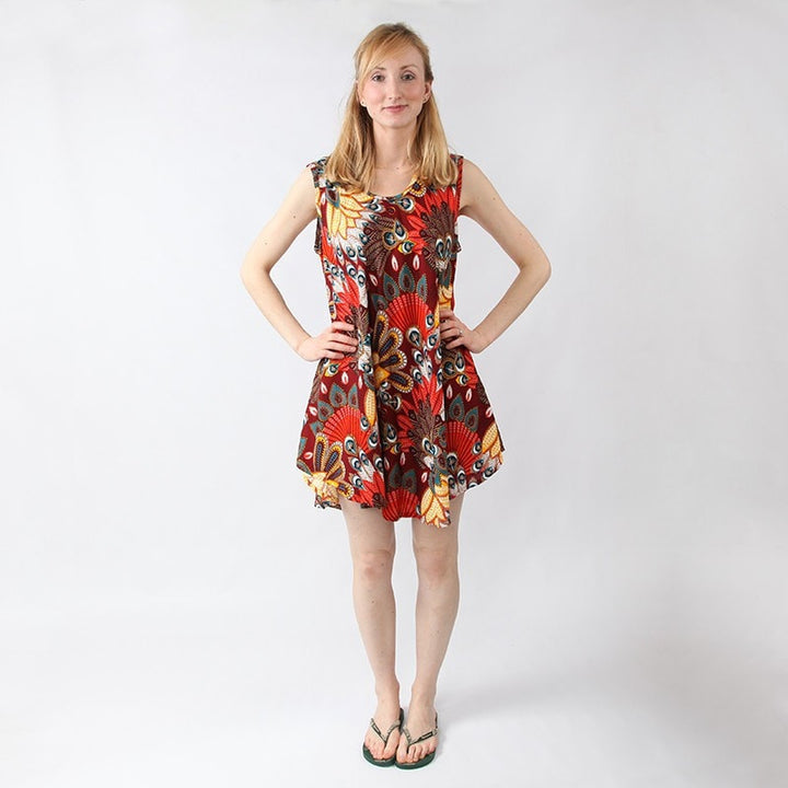 Tropical Peacock Print Swing Dress