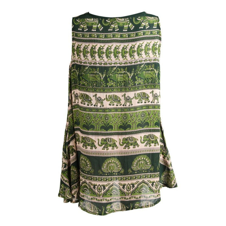 Green Flower & Elephant Print Mini Swing Dress