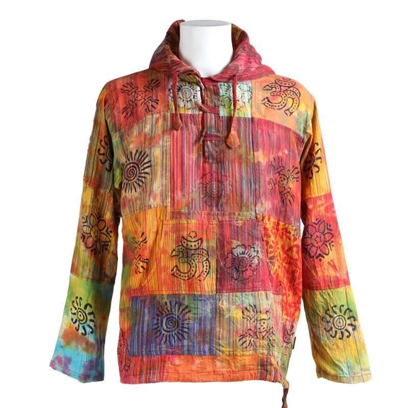 Tie Dyed & Print  Patchwork Hooded Shirt