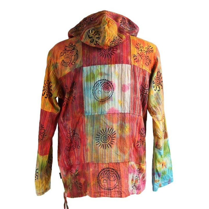 Tie Dyed & Print  Patchwork Hooded Shirt