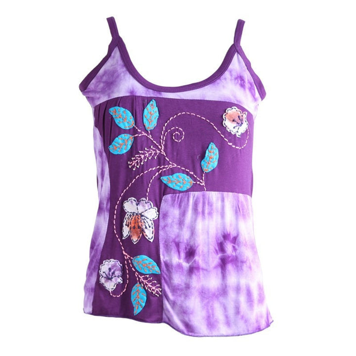 Tie Dye & Applique Flower Purple Vest Top