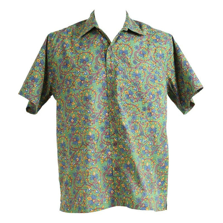 Green Floral Vines Short Sleeved Shirt