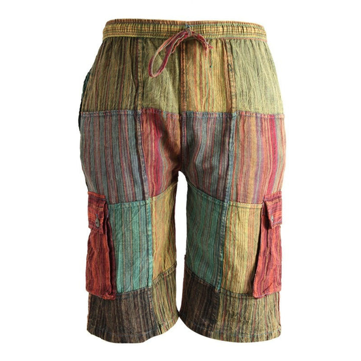 Patchwork Cotton Knee Length Cargo Shorts