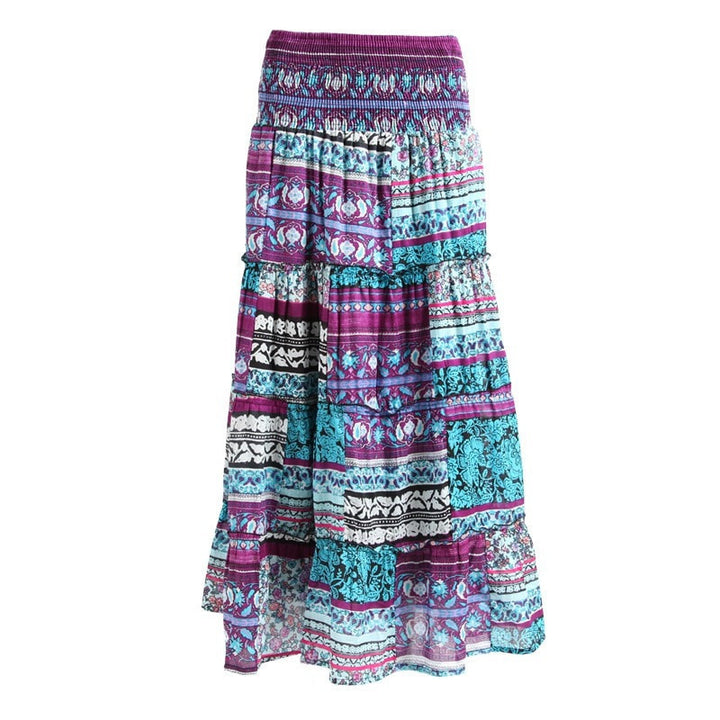 Maxi Skirt with Shirred Waist in Mixed Floral Print