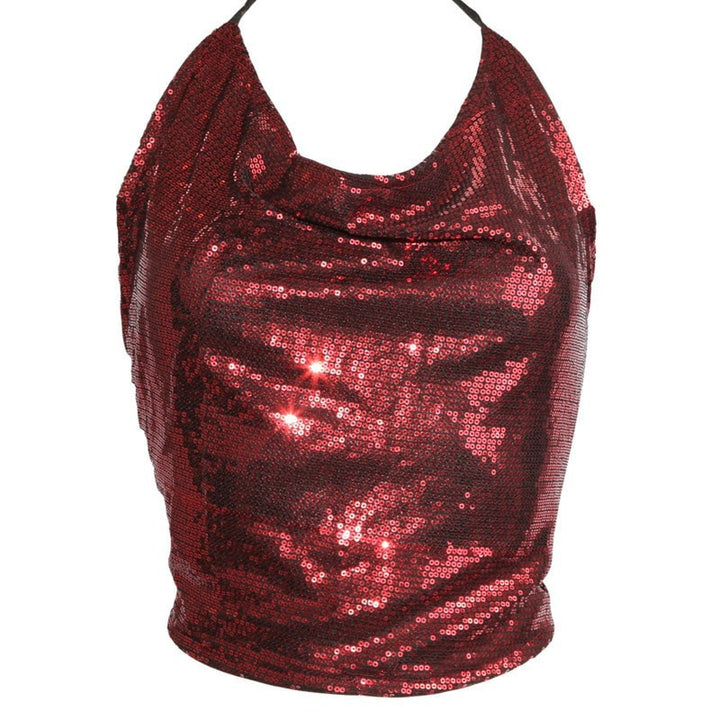 Sequin Crop Top With Tie Back