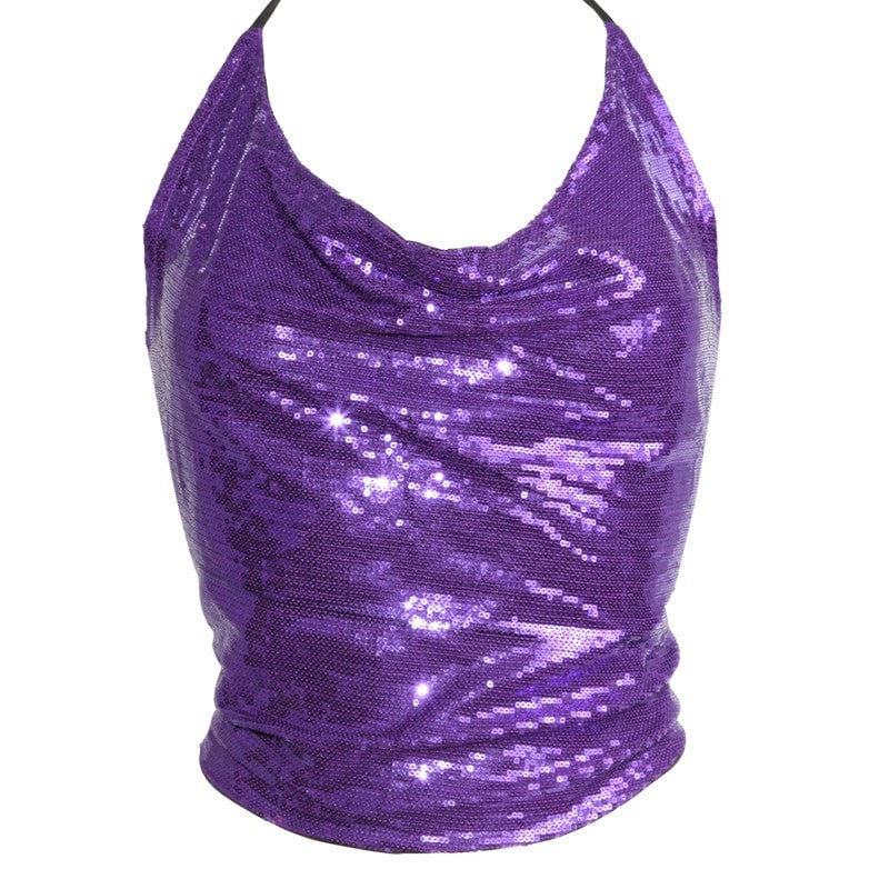 Sequin Crop Top With Tie Back