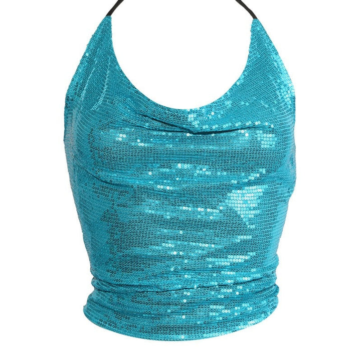 Sequin Crop Top With Tie Back