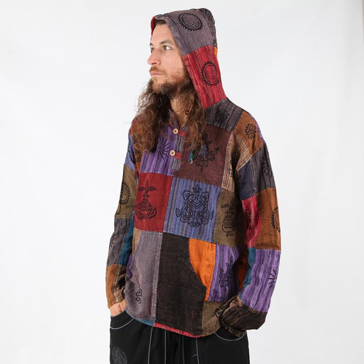 Hand Painted Lightweight Patchwork Hoodie