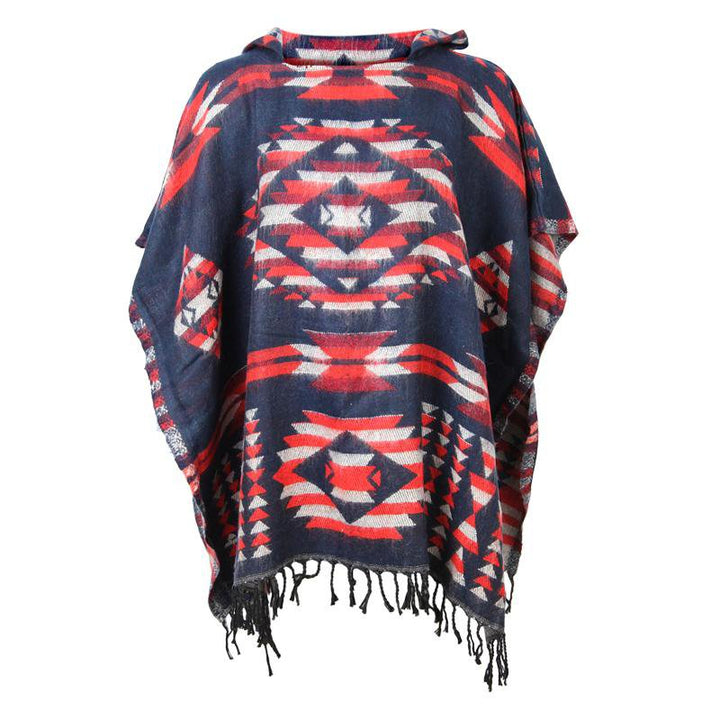 Aztec Hooded Poncho Cape