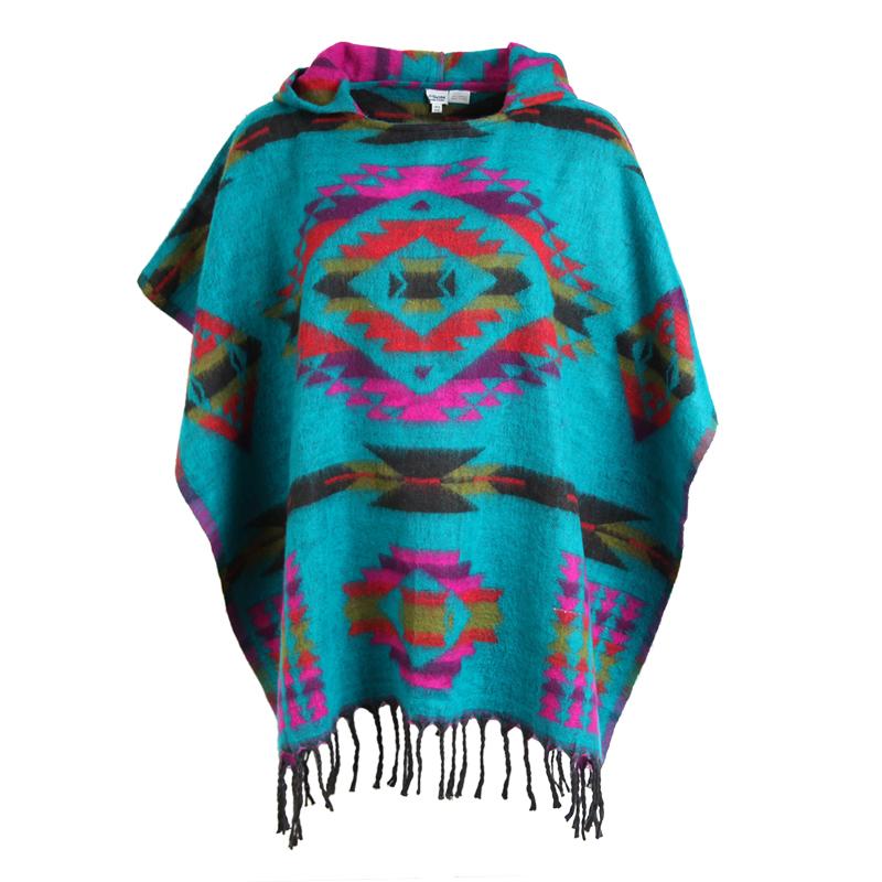 Aztec Hooded Poncho Cape