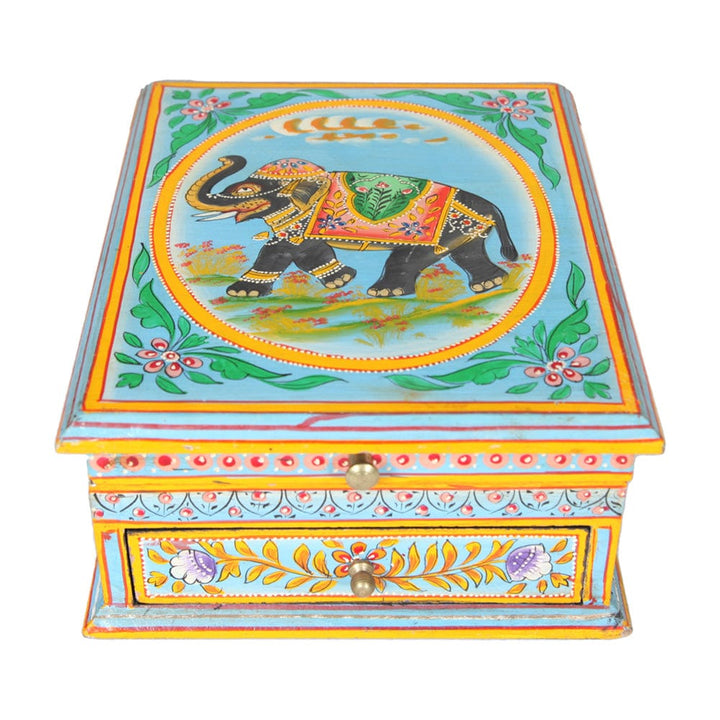 Wooden Elephant Painted 1 Drawer Jewellery Box