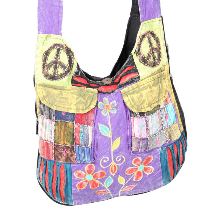 Embroidered Peace Patchwork Bag