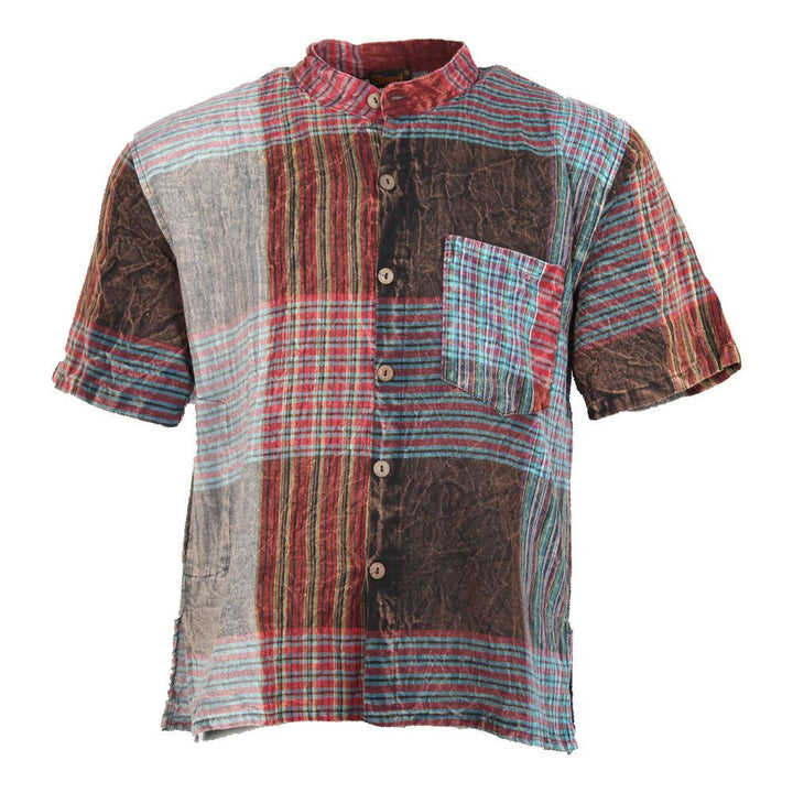 Short Sleeve Plaid Patchwork Shirt