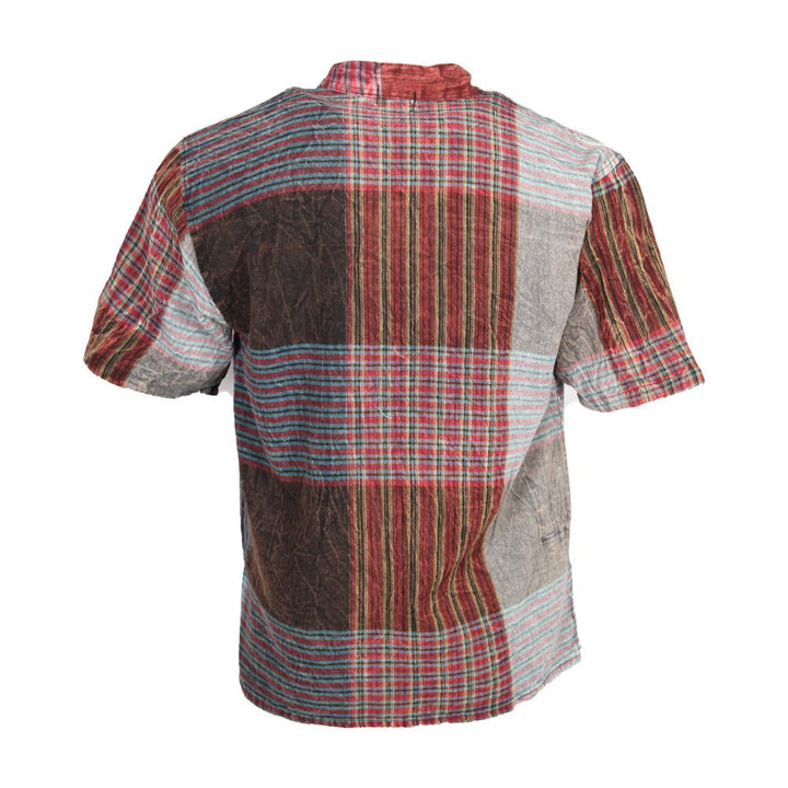 Short Sleeve Plaid Patchwork Shirt