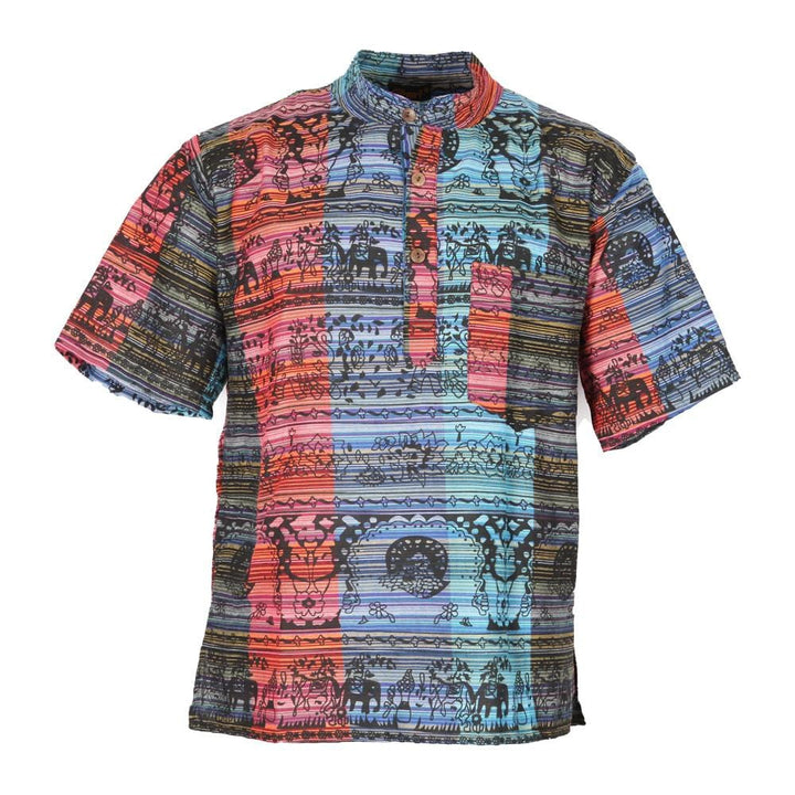 Patchwork & Screen Print Short Sleeve Shirt