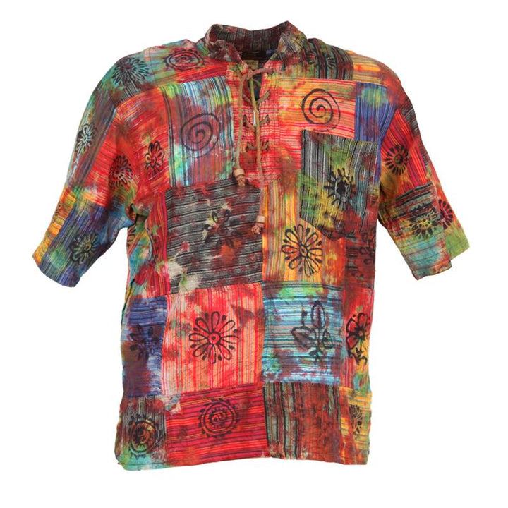 Short Sleeve Patchwork Tie Dye Shirt