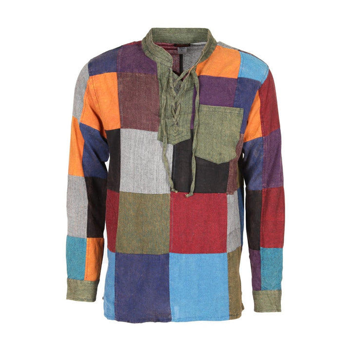 Men's Lace Up Patchwork Shirt