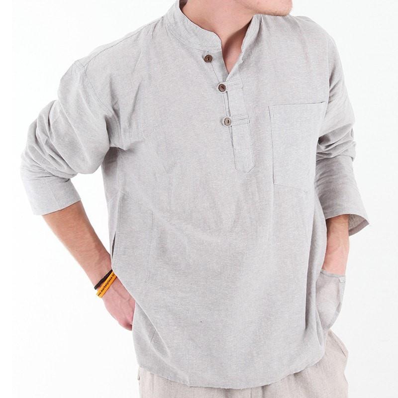 Hemp Mix Collarless Shirt