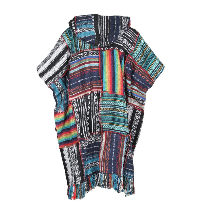 Patchwork Hooded Blanket Poncho