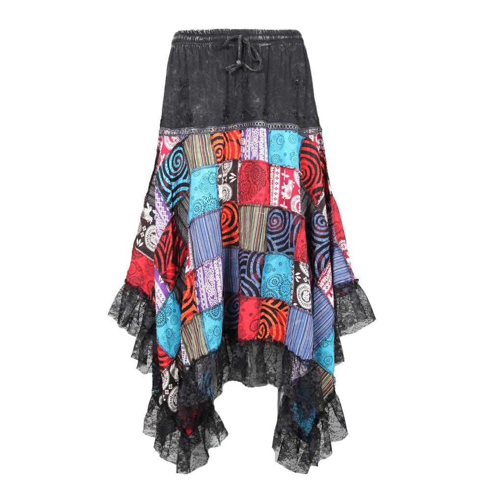 Patchwork Hanky Hem Cotton Skirt..