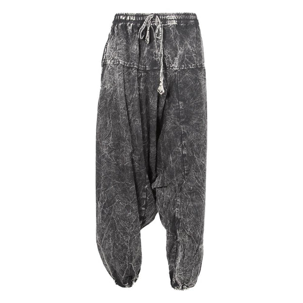 black organic cotton saroual harem pants with elastic waist - Artganik  Cheops