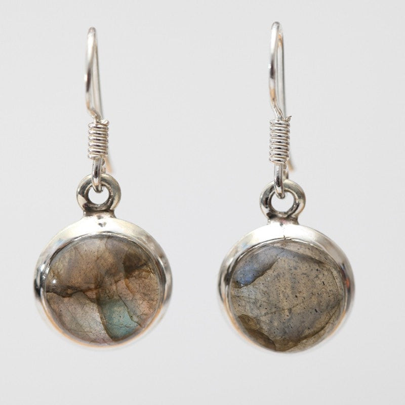 round semi precious labradorite Silver Earrings