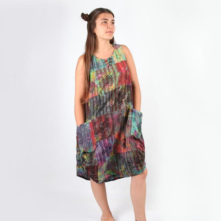 Tie Dye Patchwork Smock Dress