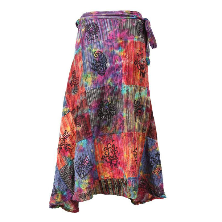 Tie Dye Patchwork Midi Wrap Skirt