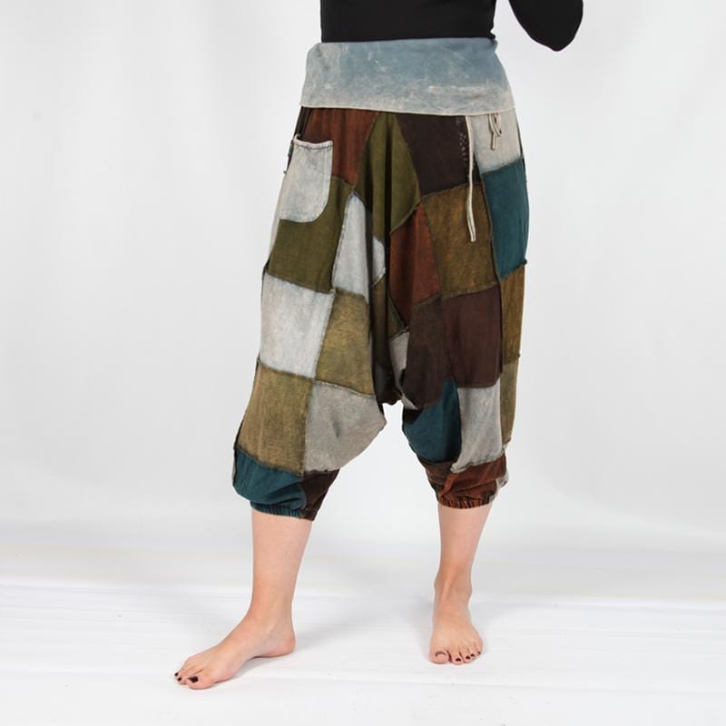 Patchwork Foldover Harem Pants