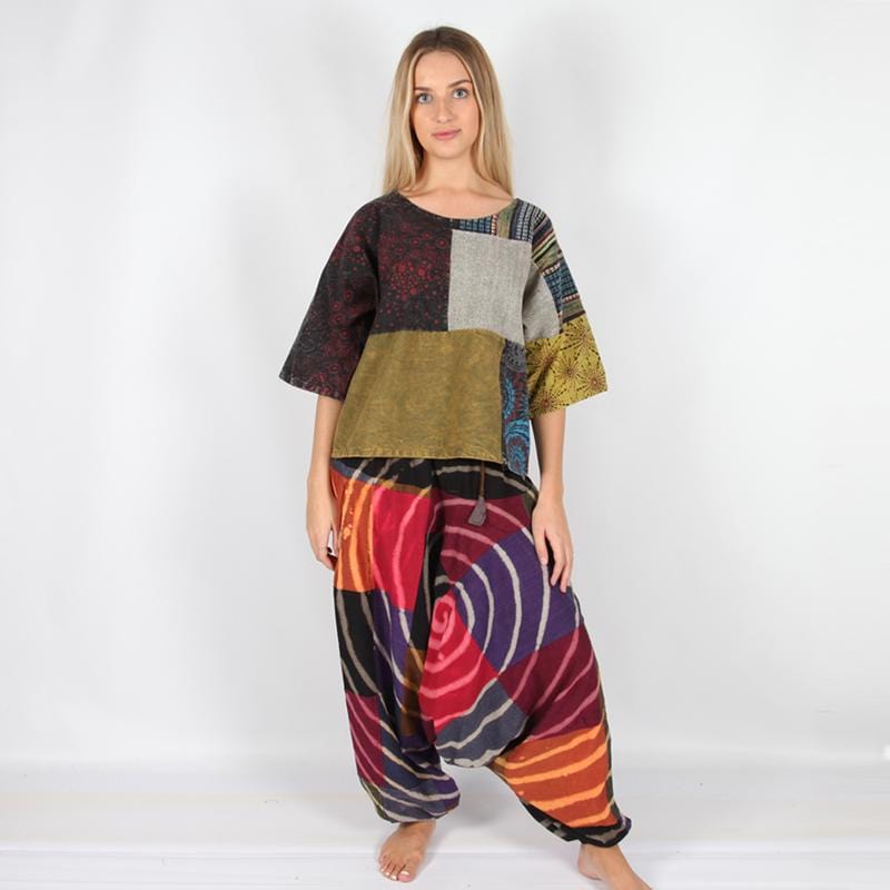 Oversize Short Sleeve Patchwork Top