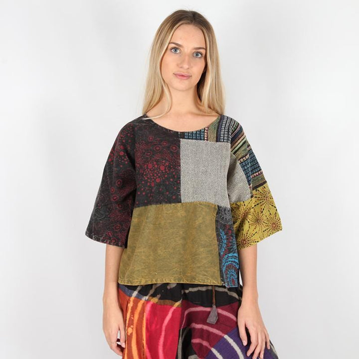 Oversize Short Sleeve Patchwork Top