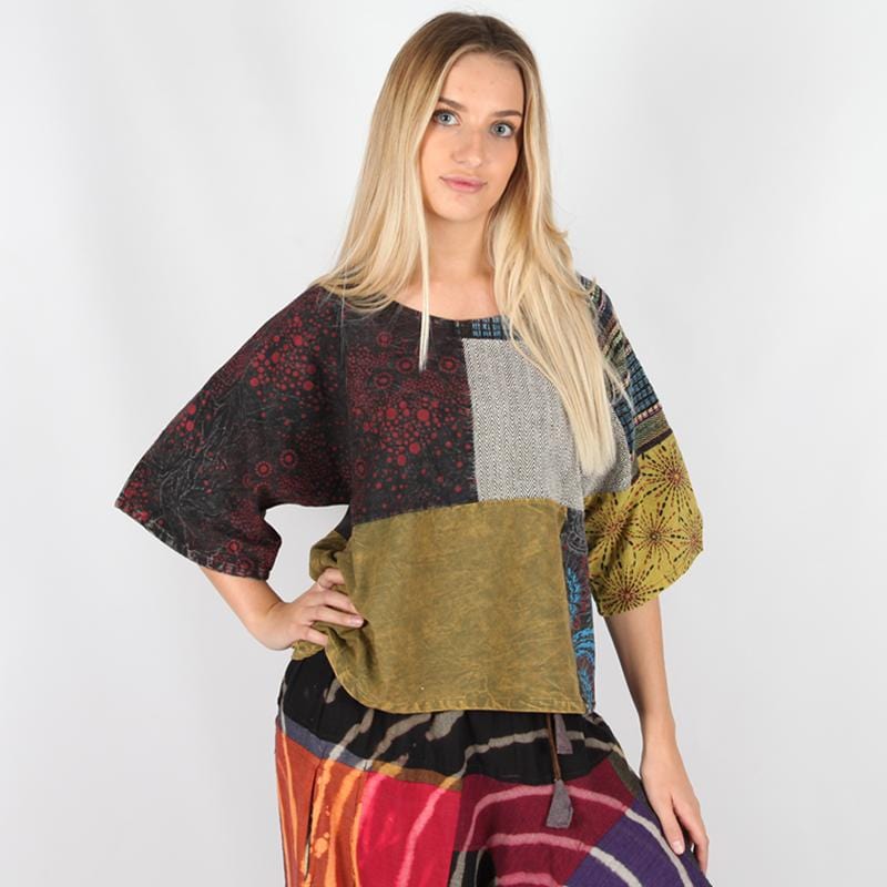 Oversize Short Sleeve Patchwork Top