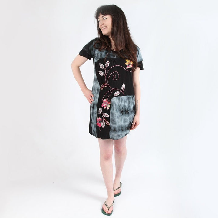 Tie Dye & Applique Flower T-Shirt Dress