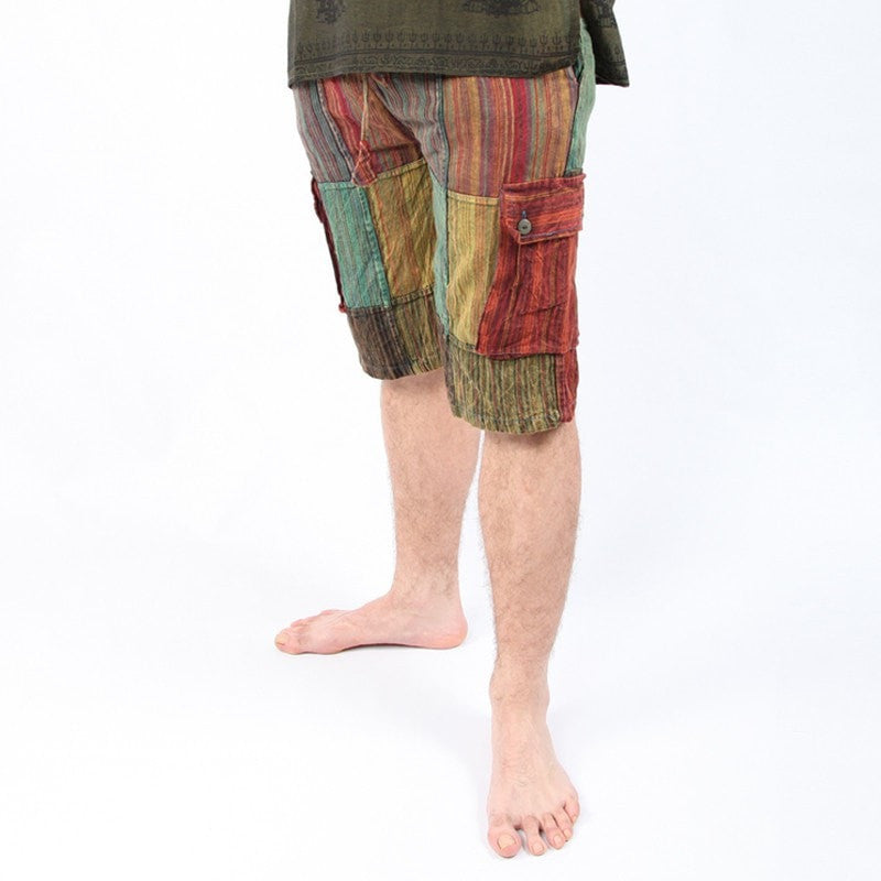 Patchwork Cotton Knee Length Cargo Shorts