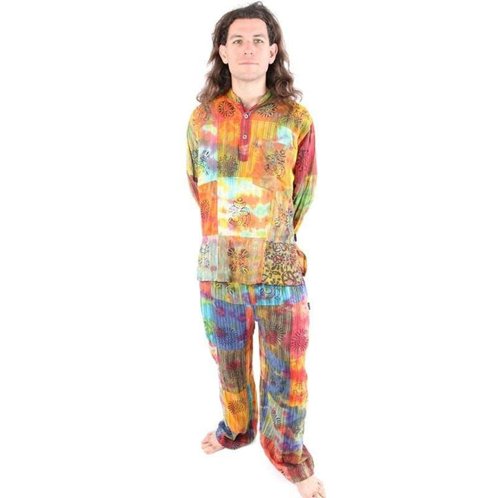 Tie Dyed & Print  Patchwork Hooded Shirt