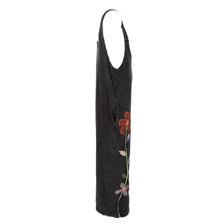 Plunge Neck Embroidered Overalls