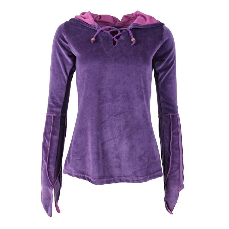 Split Cuff Velvet Purple Hoodie