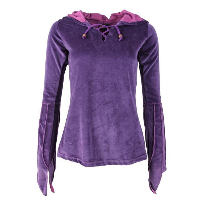 Split Cuff Velvet Purple Hoodie